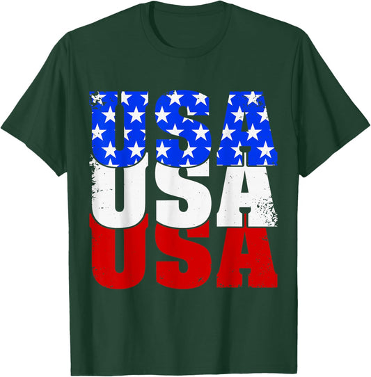 USA Patriotic American Flag Men Women 4th of July America T-Shirt - T-Shirt | Forest