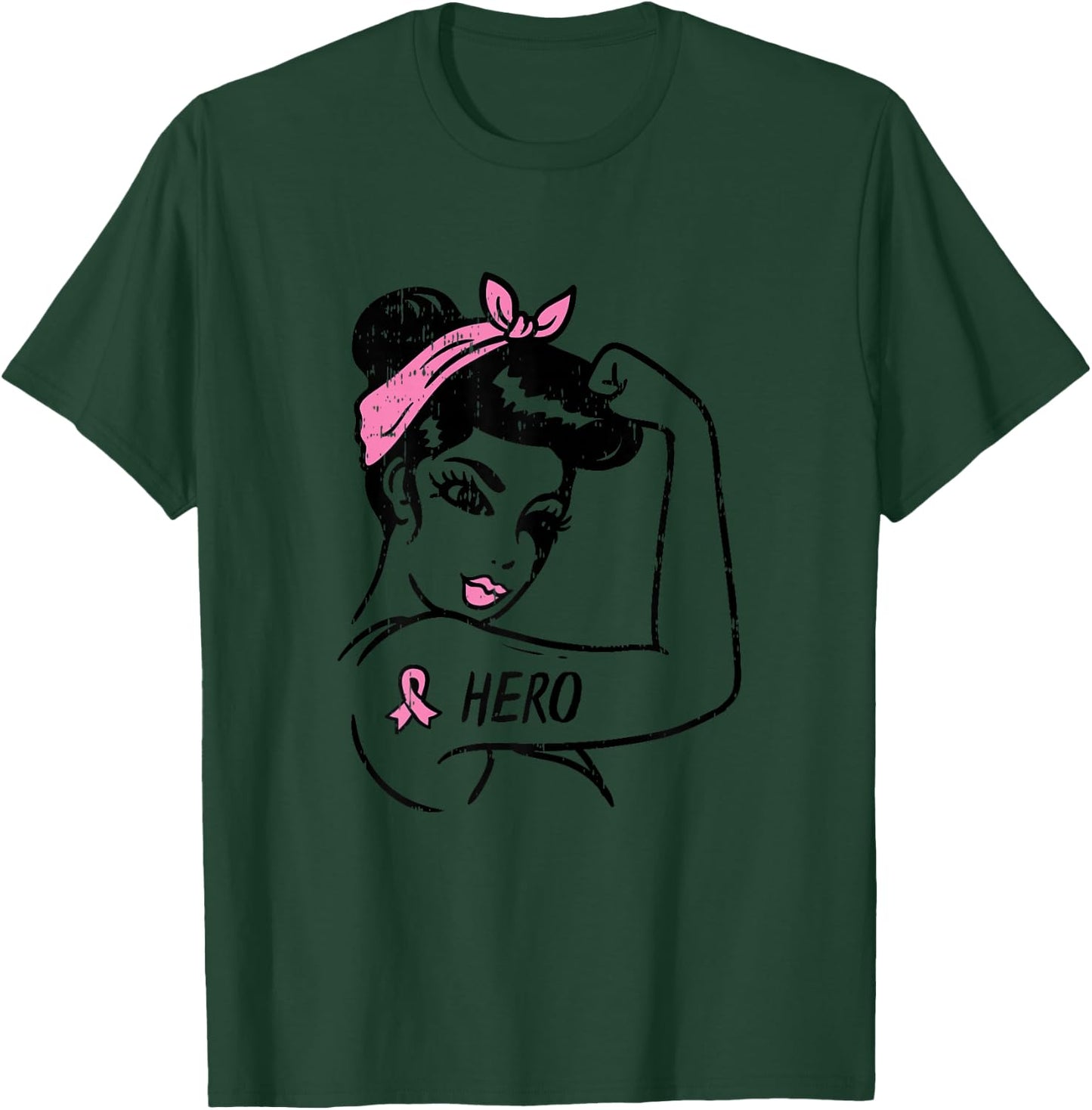 Rosie Riveter Hero Pink Ribbon Breast Cancer Awareness Women T-Shirt - T-Shirt | Forest
