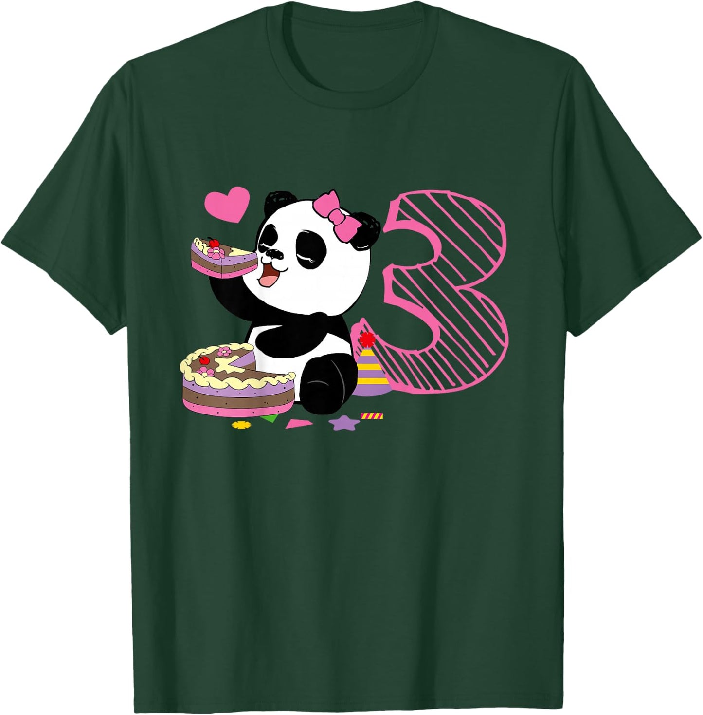 Kids Cute Panda 3 Years Old Girls Birthday Party T-Shirt - T-Shirt | Forest