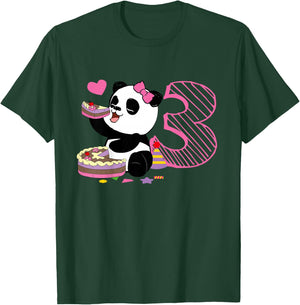 Kids Cute Panda 3 Years Old Girls Birthday Party T-Shirt - T-Shirt | Forest