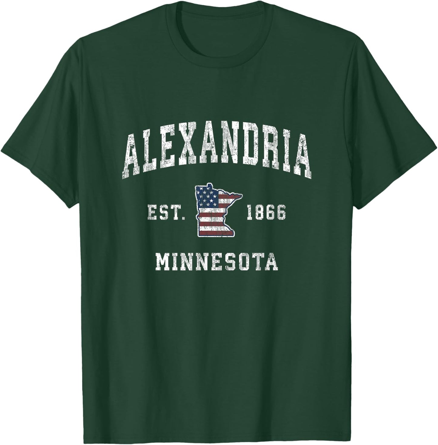 Alexandria Minnesota MN Vintage American Flag Sports Design T-Shirt - T-Shirt | Forest
