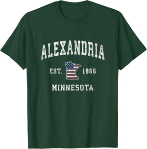 Alexandria Minnesota MN Vintage American Flag Sports Design T-Shirt - T-Shirt | Forest