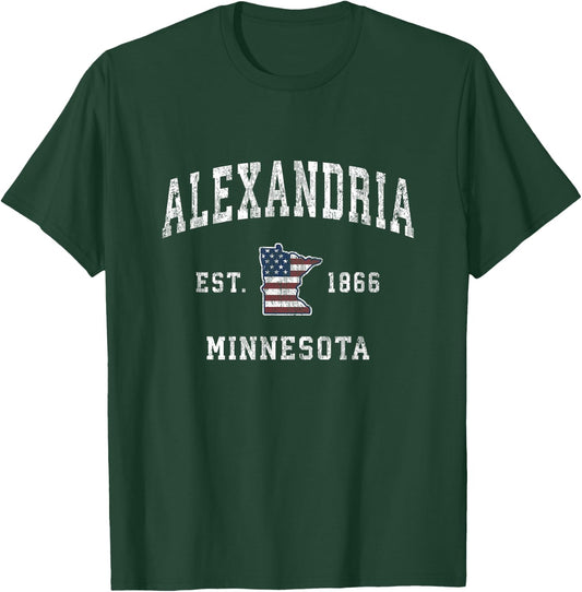 Alexandria Minnesota MN Vintage American Flag Sports Design T-Shirt - T-Shirt | Forest