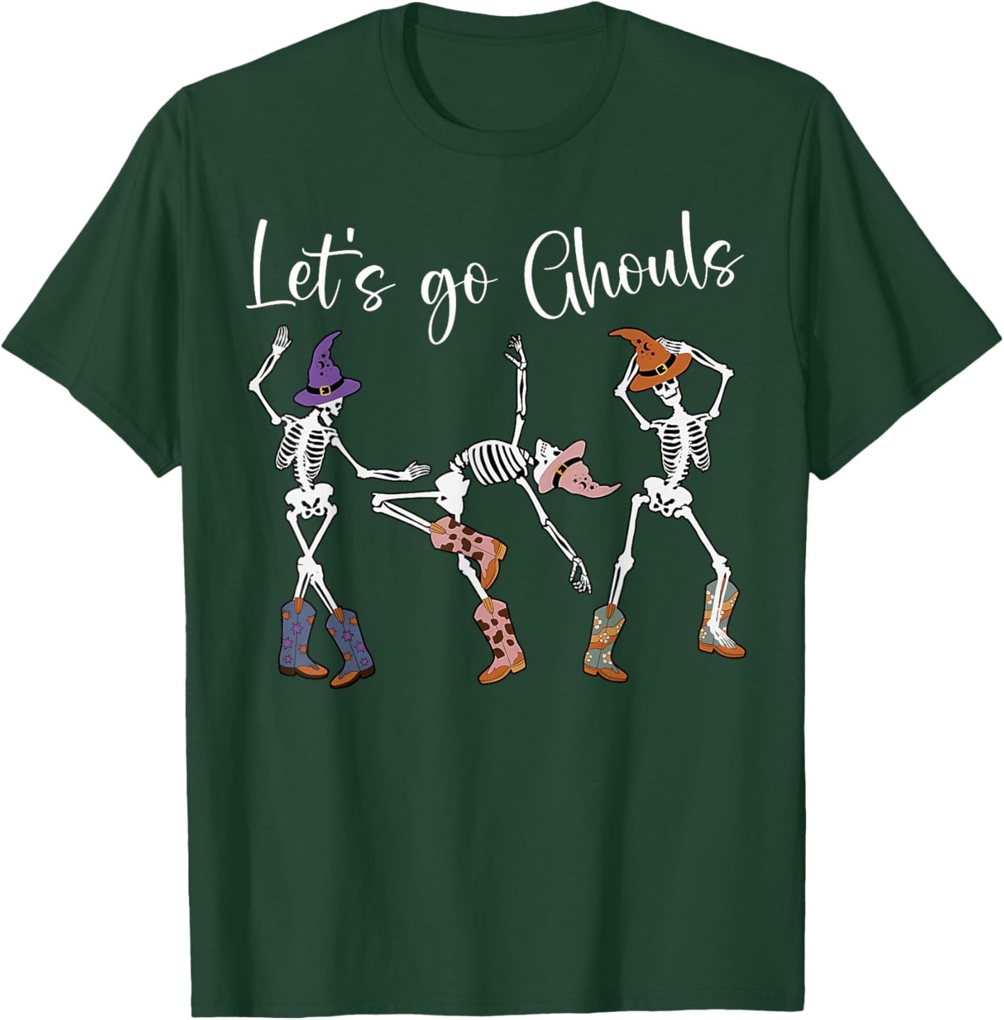 Let's Go Ghouls Dancing Skeleton Cowboy Western Halloween T-Shirt - T-Shirt | Forest