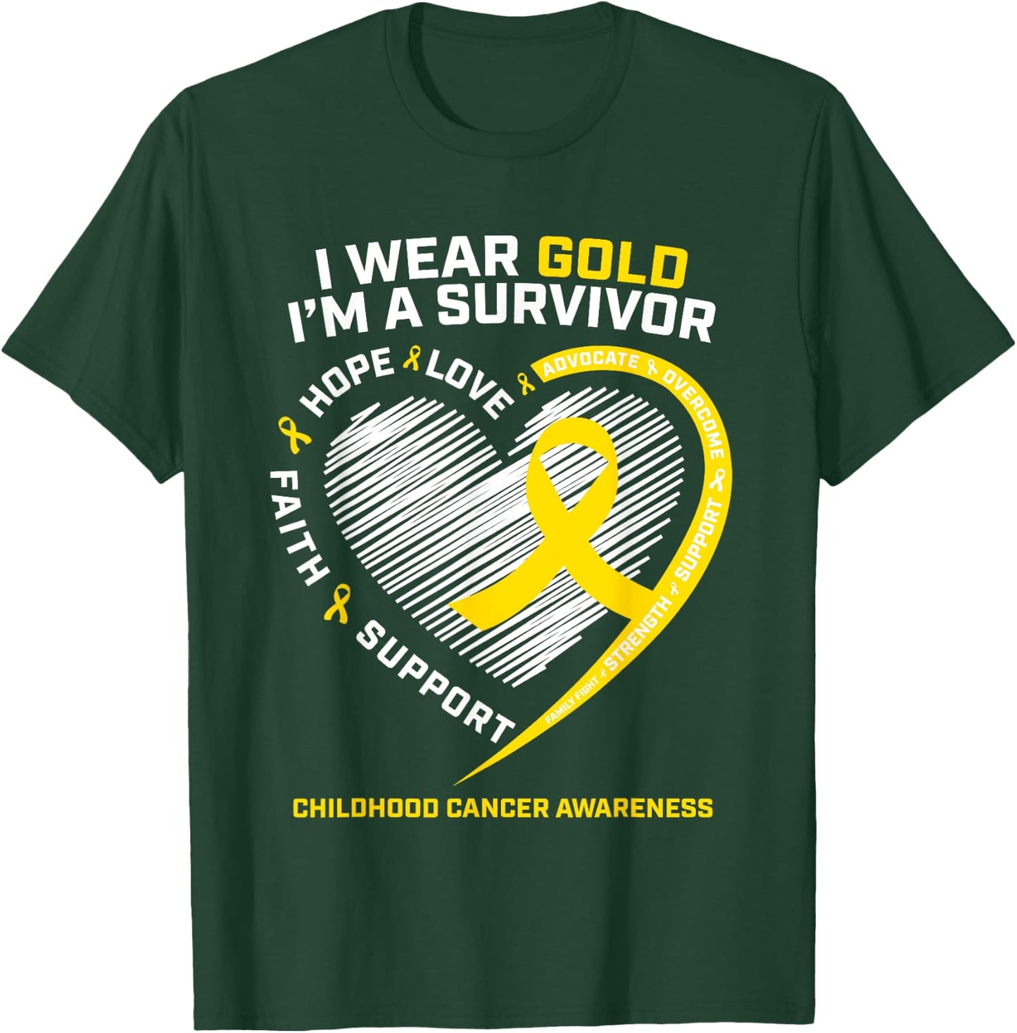 I Wear Gold I'm A Survivor Kids Childhood Cancer Awareness T-Shirt - T-Shirt | Forest
