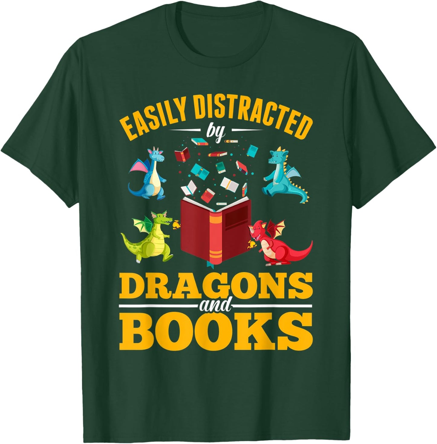 Easily Distracted By Dragons And Books Dragon T-Shirt - T-Shirt | Forest