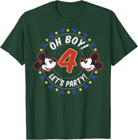 Disney Mickey And Friends Oh Boy Let's Party 4th Birthday T-Shirt - T-Shirt | Forest