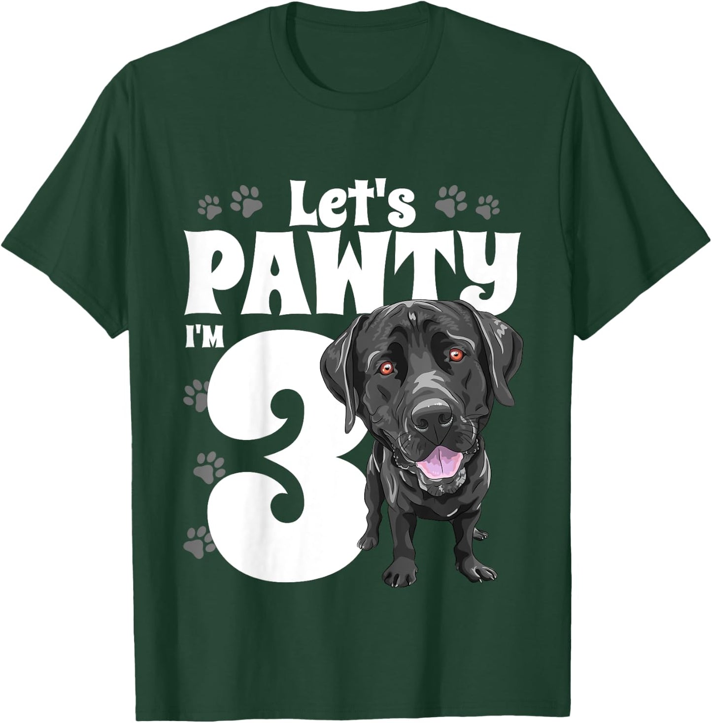 3 Year Old Black Lab Dog Birthday Pawty Labrador 3rd Gift Kids T-Shirt - T-Shirt | Forest