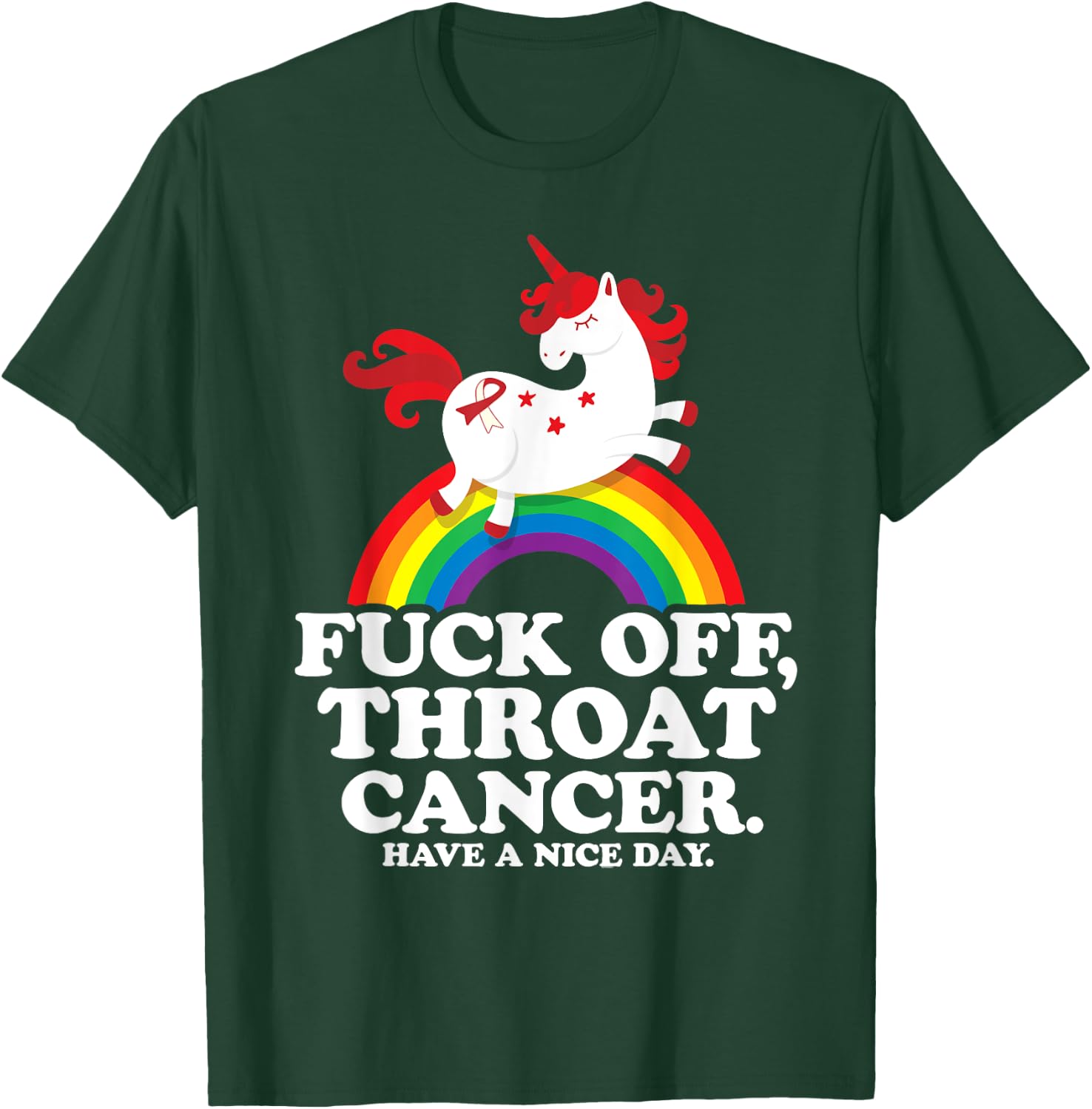 Fuck Off Throat Cancer Funny Survivor Quote Unicorn Rainbow T-Shirt - T-Shirt | Forest