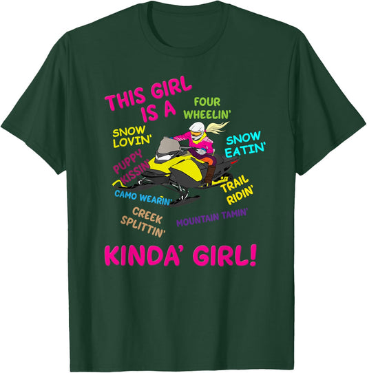 Funny Snowmobiling Saying Girl Snowmobile Riding Sled Girl T-Shirt - T-Shirt | Forest