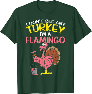 Pink Turkey Flamingo Funny Thanksgiving Animal Lover Gift T-Shirt - T-Shirt | Forest