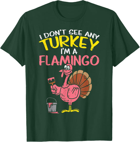 Pink Turkey Flamingo Funny Thanksgiving Animal Lover Gift T-Shirt - T-Shirt | Forest