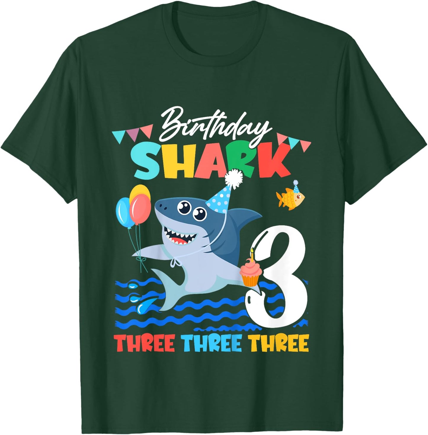 Baby Cute Shark Birthday Boy 3 Year Old Gift - Three Three T-Shirt - T-Shirt | Forest