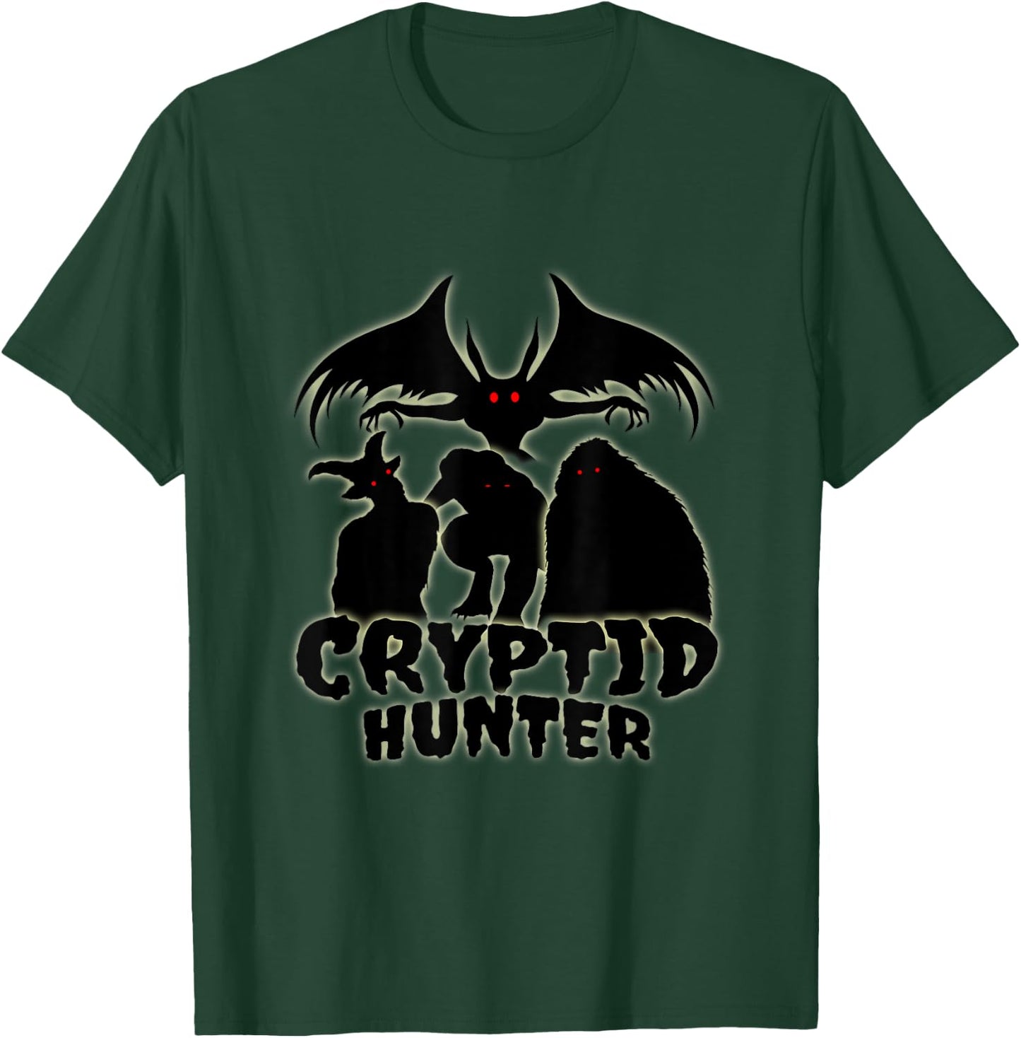 Cryptid Hunter with Goatman Memo Mothman T-Shirt - T-Shirt | Forest