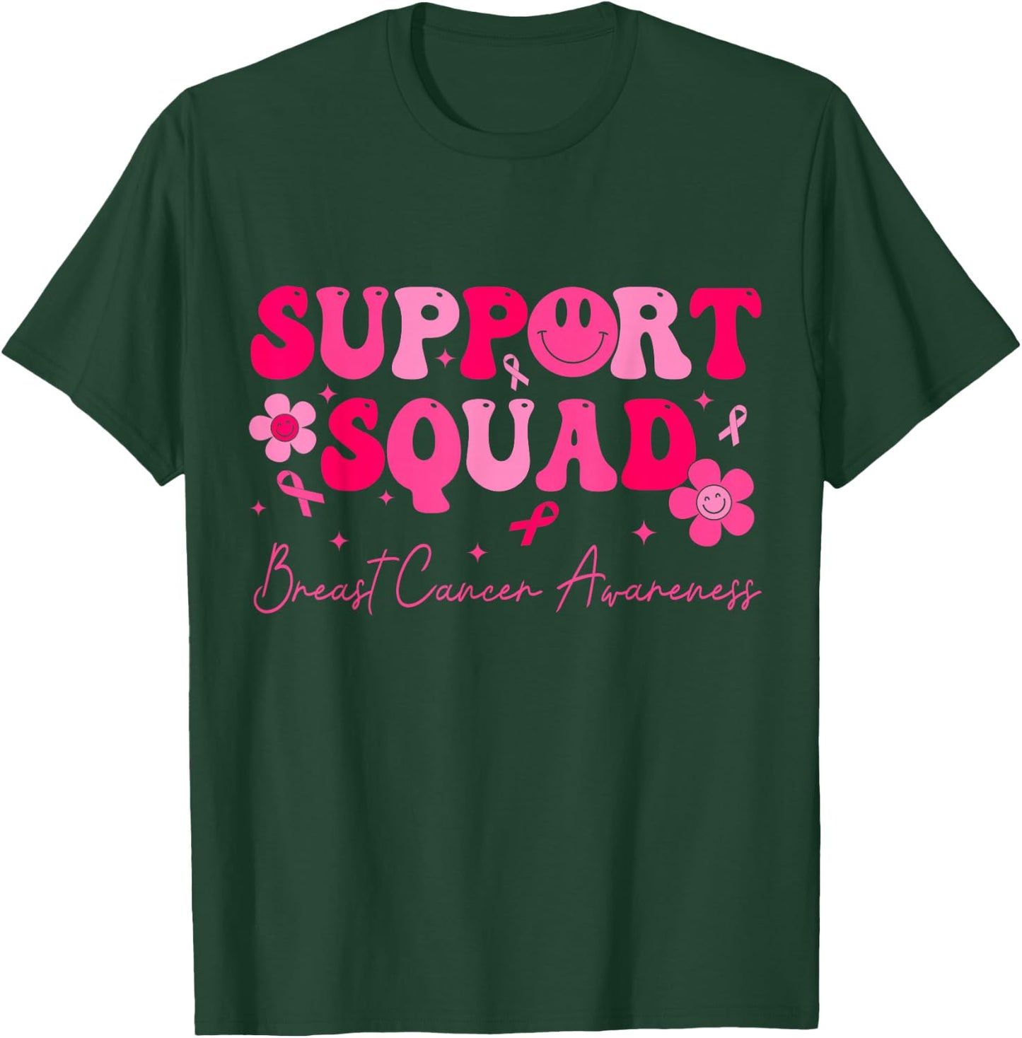 Retro Groovy Support Squad Breast Cancer Awareness T-Shirt - T-Shirt | Forest