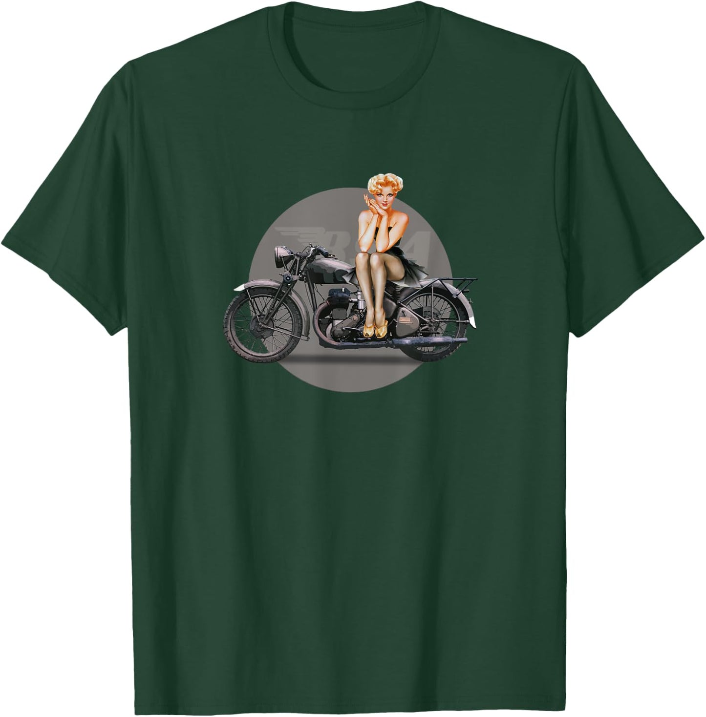 WW2 Pin Up Girl BSA Motorcycle Retro Poster T-Shirt - T-Shirt | Forest