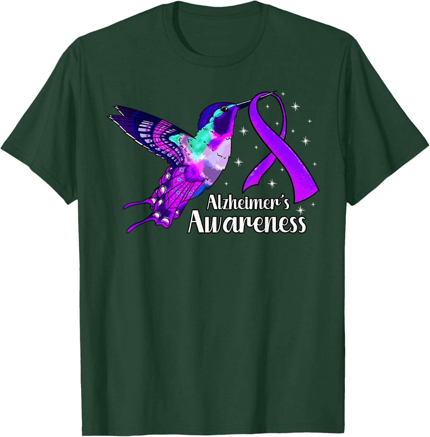 Alzheimer's Disease AD Hummingbird Purple Awareness Ribbon T-Shirt - T-Shirt | Forest
