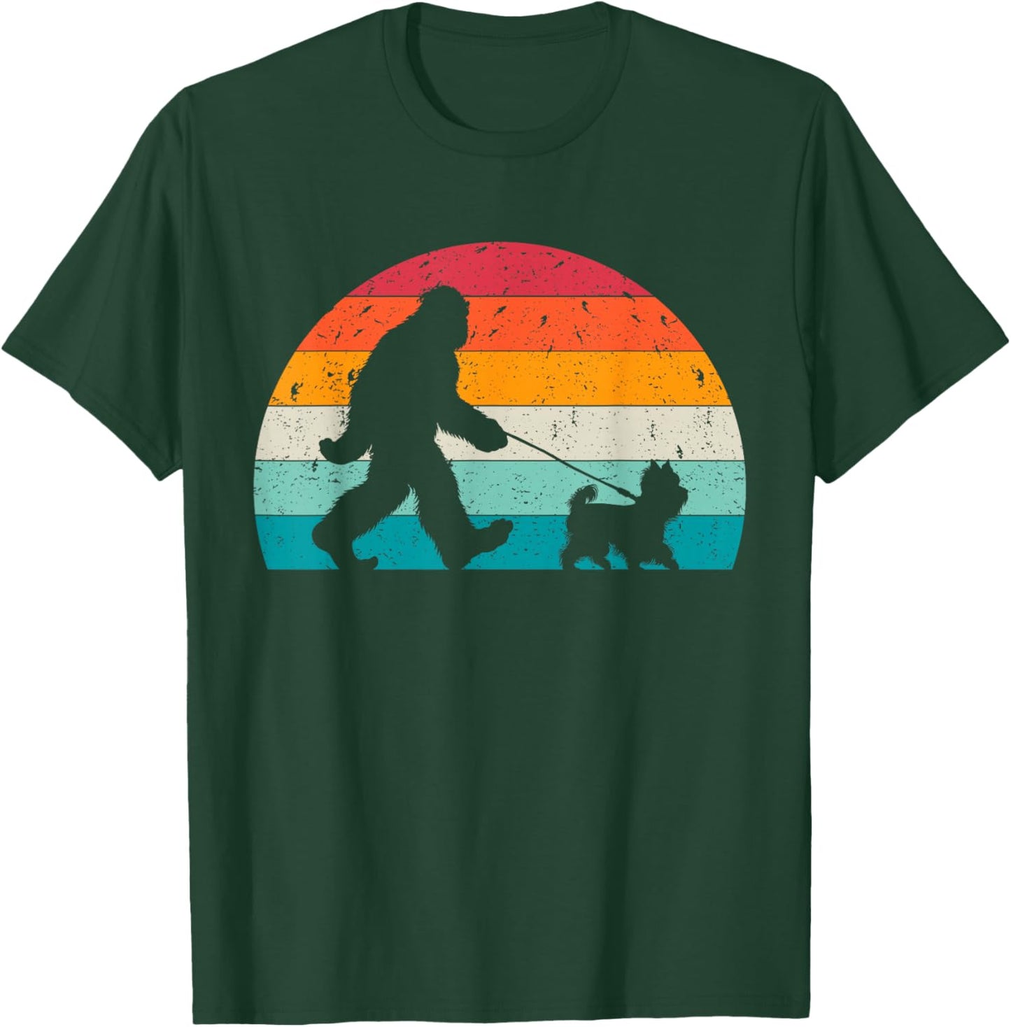 Bigfoot Walking a Dog Funny Yorkshire Terrier Lovers Dog Dad Women Girls Kids T-Shirt - T-Shirt | Forest