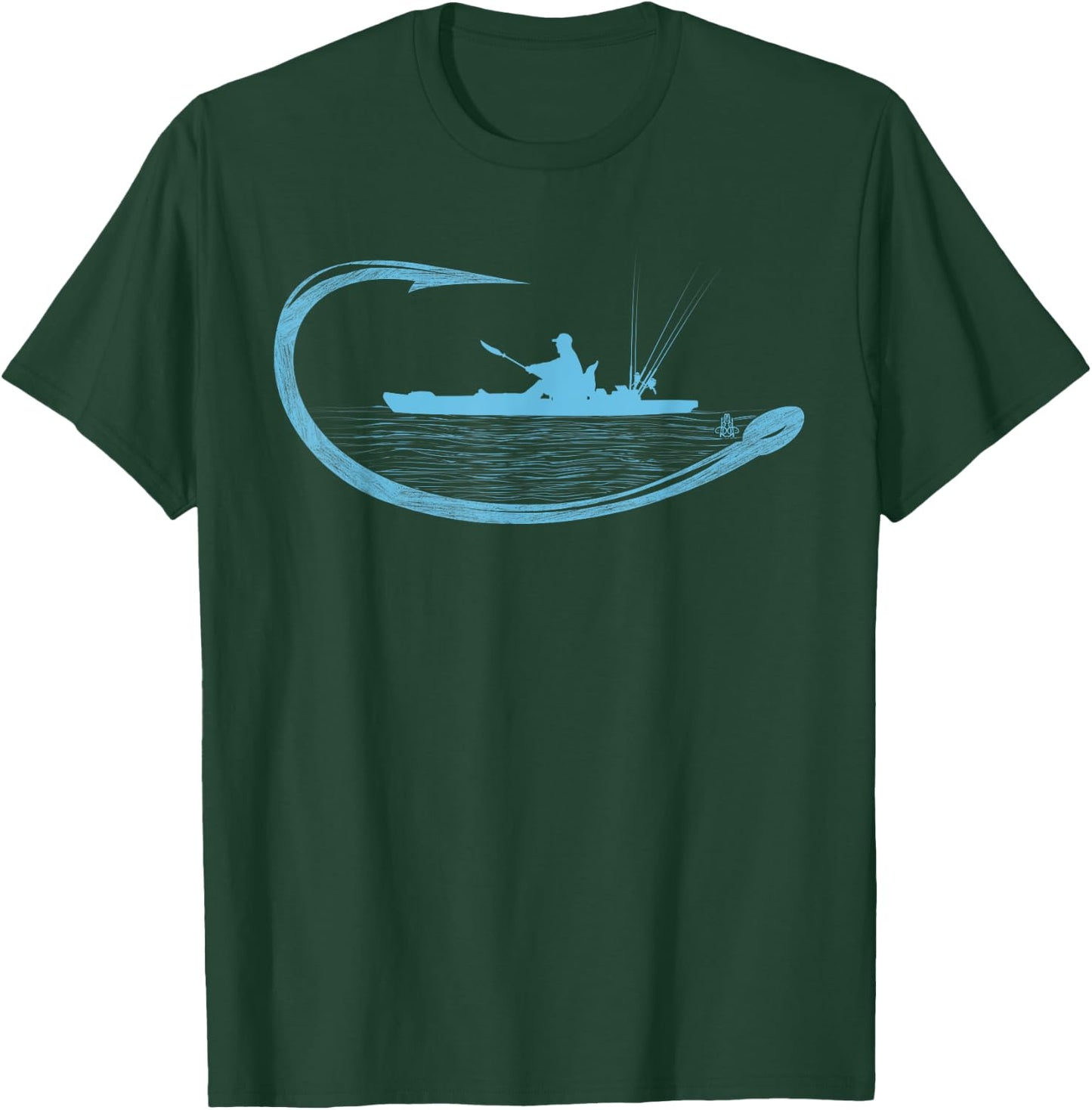 Kayak Fisherman Fishing Hook Graphic Kayaker Angling T-Shirt - T-Shirt | Forest