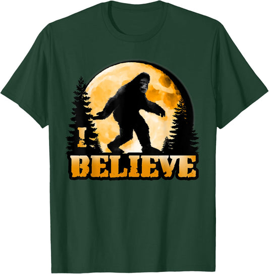 I Believe Bigfoot: Yeti Sasquatch Wood Booger Skunk Ape Moon T-Shirt - T-Shirt | Forest