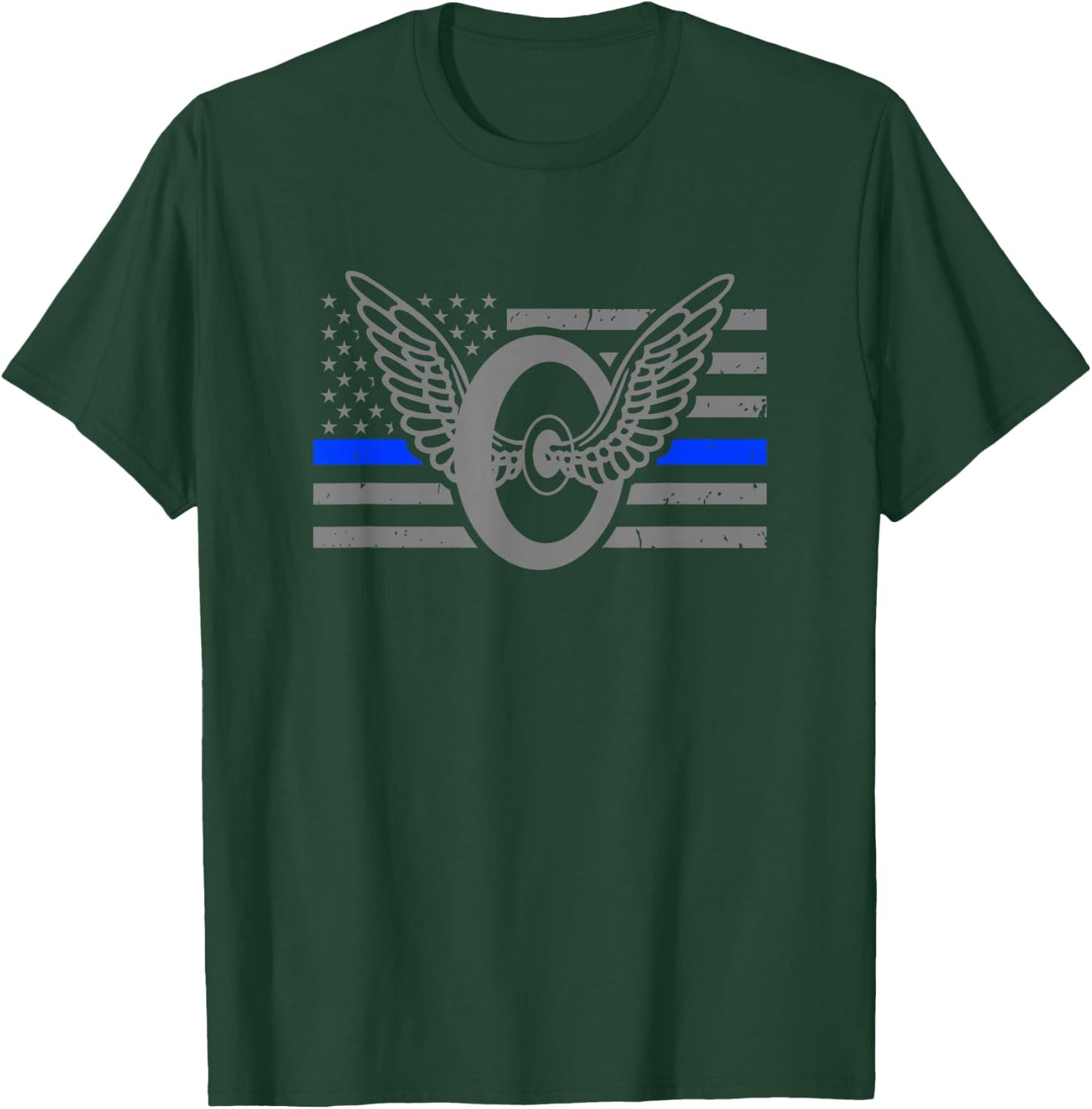 Motor Officer - Thin Blue Line Flag - Motorcycle Cop T-Shirt - T-Shirt | Forest