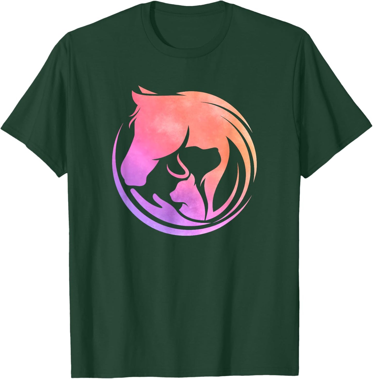 Watercolor Horse Dogs Cats Art Horseback Riding Clothes Gift T-Shirt - T-Shirt | Forest