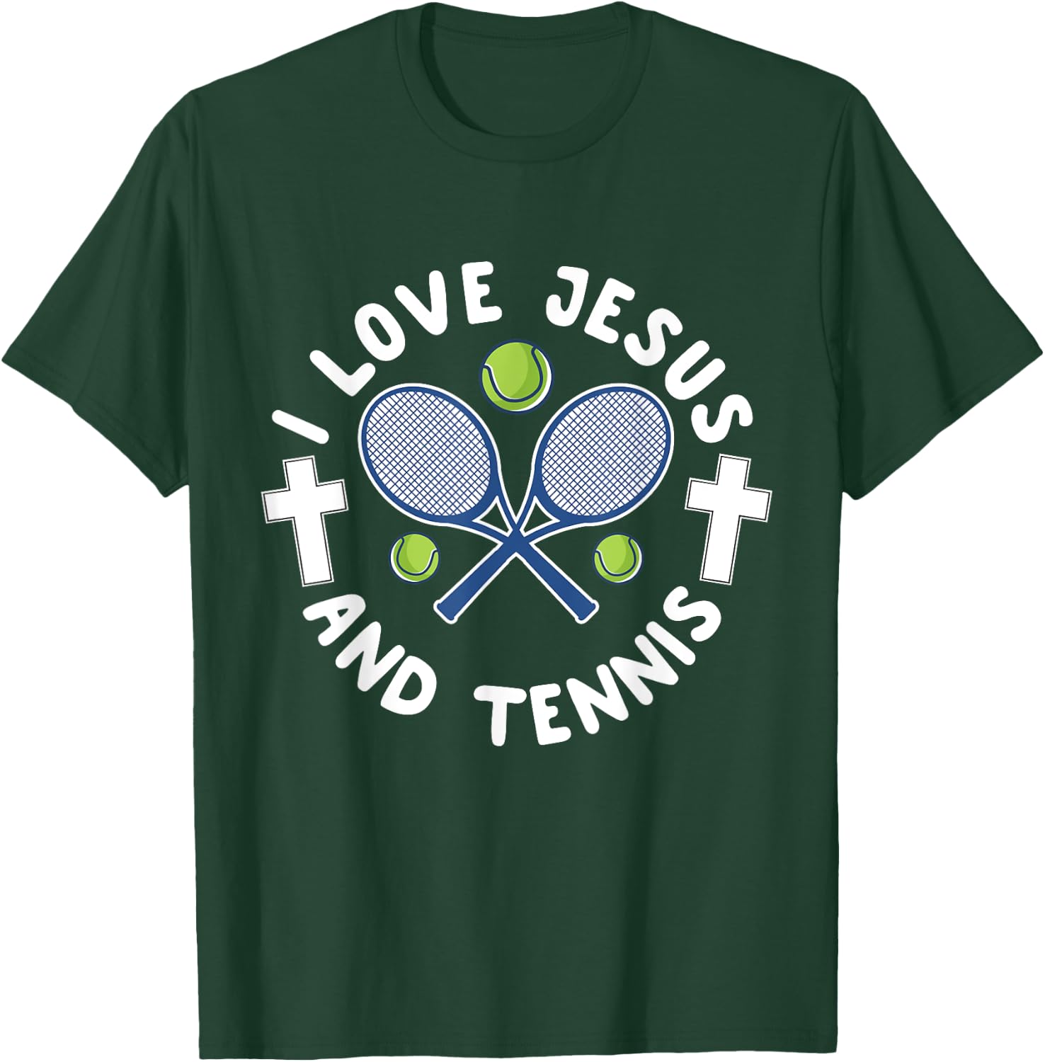 I Love Jesus And Tennis Cool Christian Sports Gift T-Shirt - T-Shirt | Forest