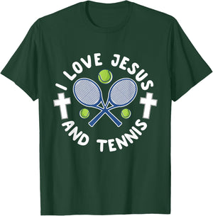 I Love Jesus And Tennis Cool Christian Sports Gift T-Shirt - T-Shirt | Forest
