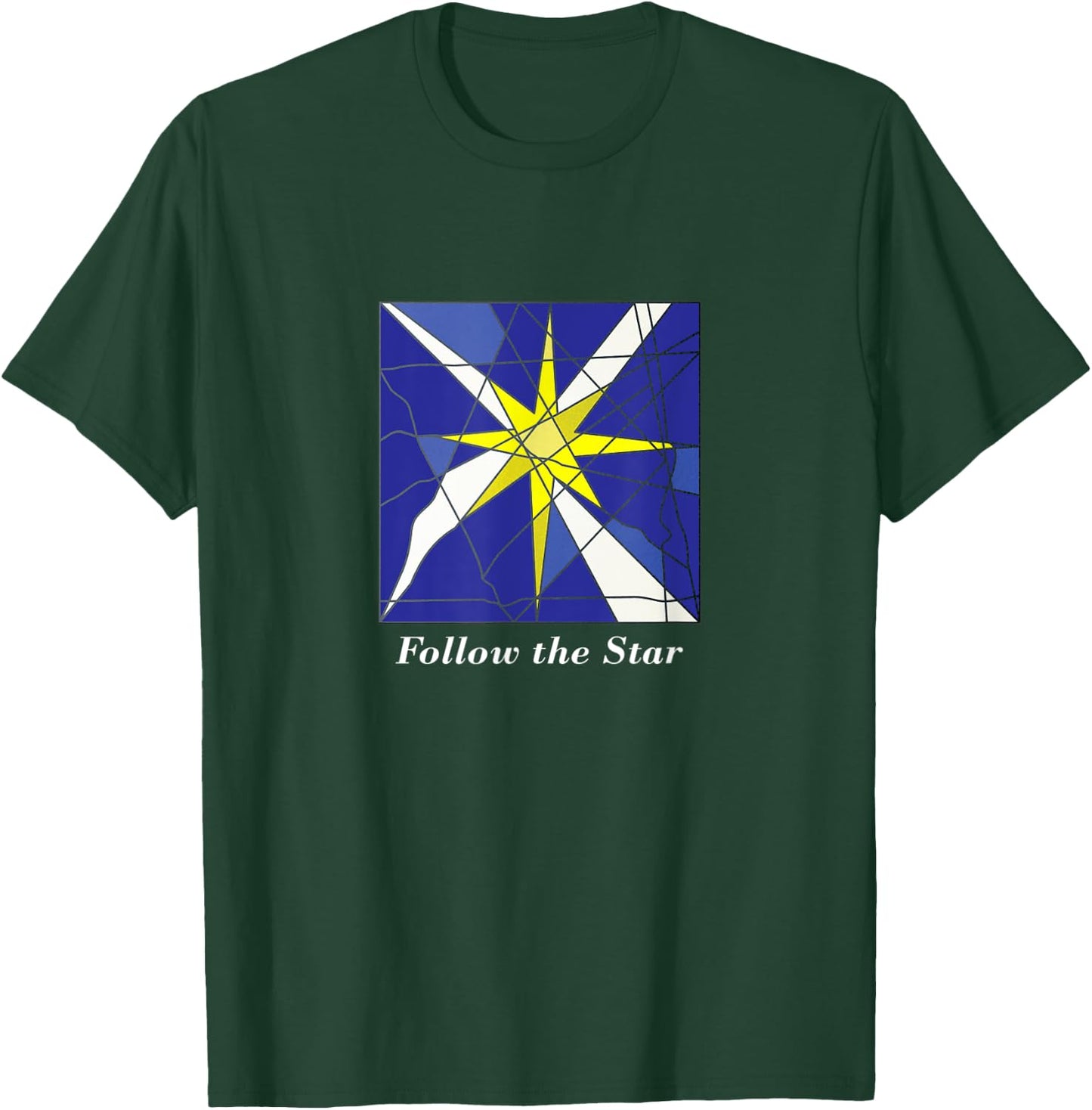 Stained Glass Style Star of Bethlehem Christmas T-Shirt - T-Shirt | Forest
