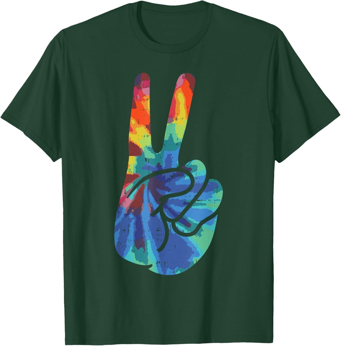 Peace Hand Sign Tie Dye Vintage Psychedelic Hippie Hippy T-Shirt - T-Shirt | Forest