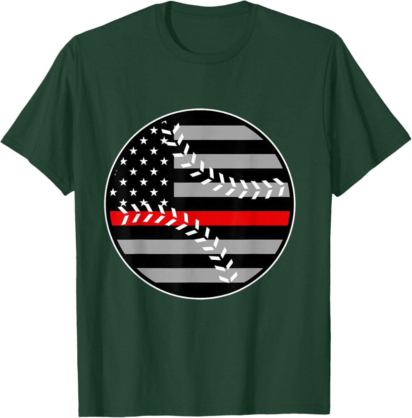 American Flag Red Line Baseball Patriotic Firefighter T-Shirt - T-Shirt | Forest