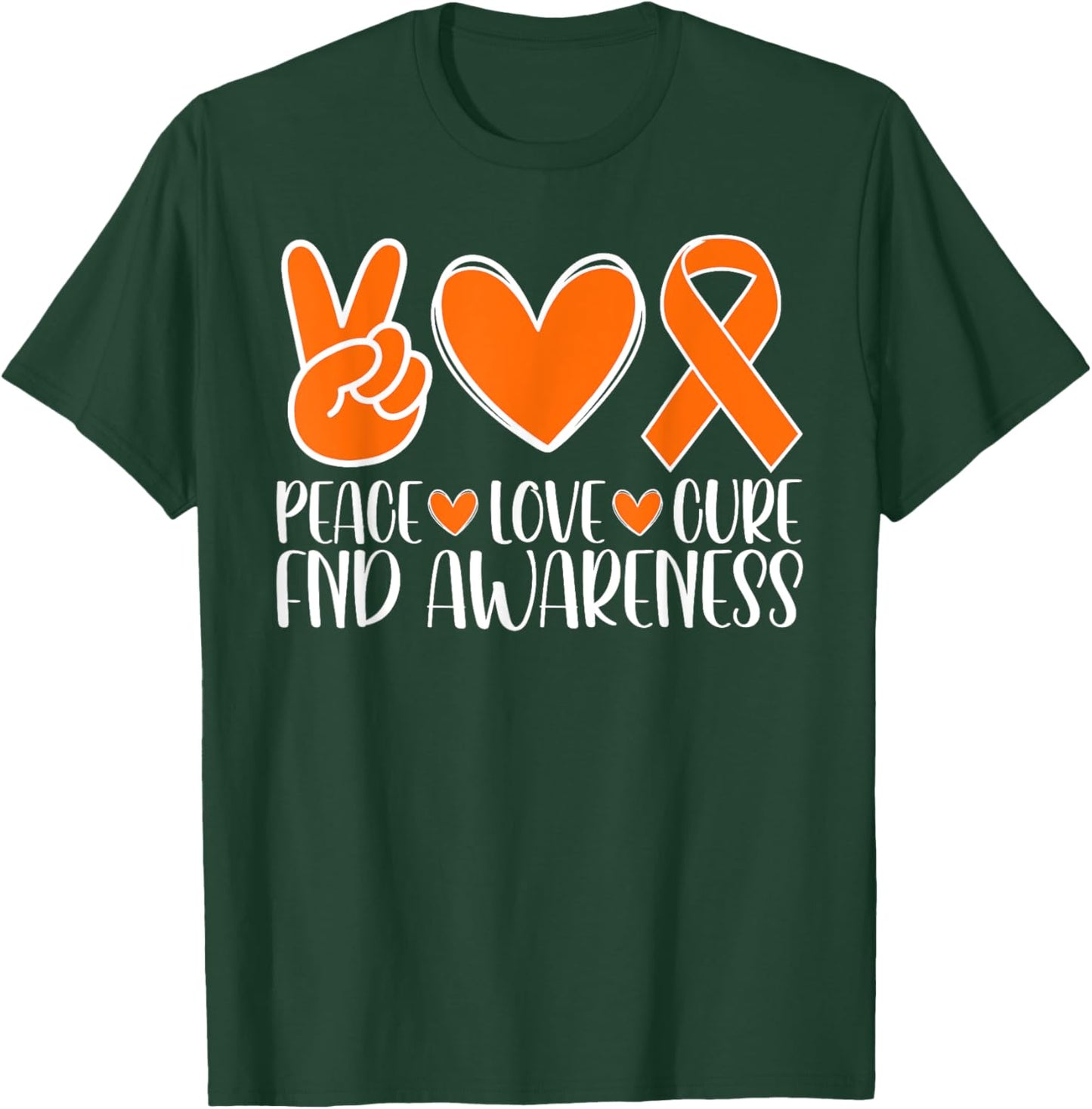 FND Awareness Peace Love Cure T-Shirt - T-Shirt | Forest