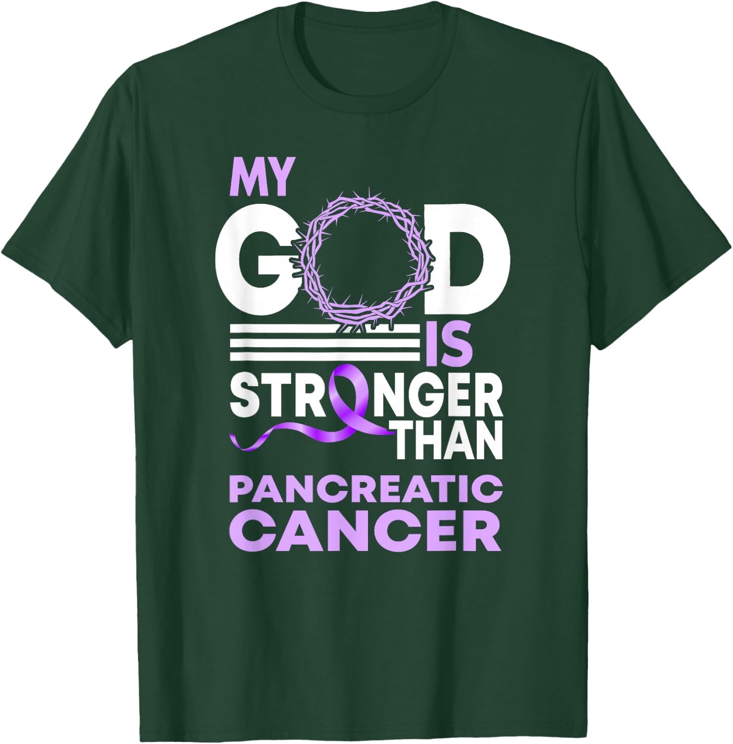 My God Is Stronger Than Pancreatic Cancer Awareness Ribbon T-Shirt - T-Shirt | Forest