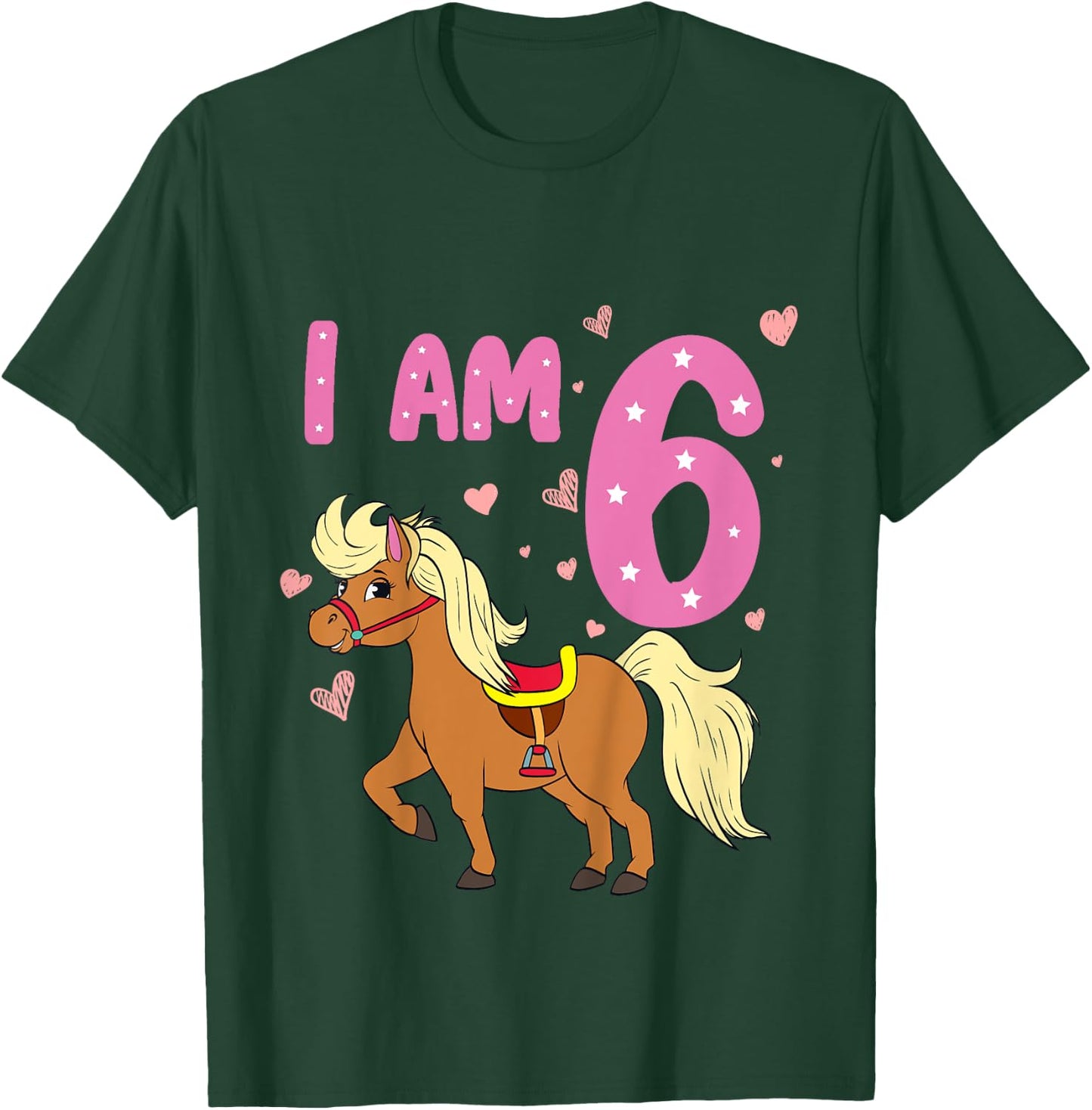 Pony Girl 6th Birthday Horse 6 Years Old Girls Pony Birthday T-Shirt - T-Shirt | Forest