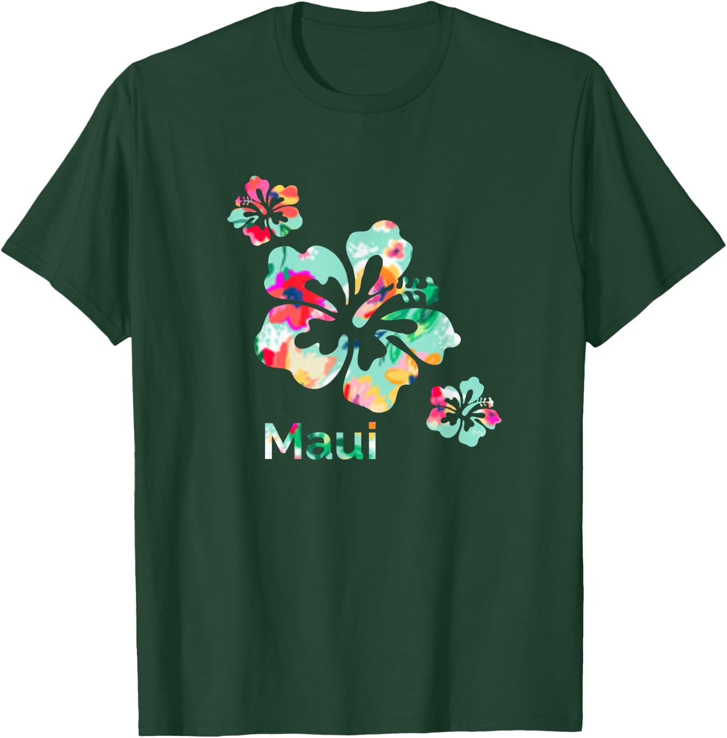 Maui T Shirt Hawaii Islands Hawaiian Hibiscus Flowers Surfer T-Shirt - T-Shirt | Forest