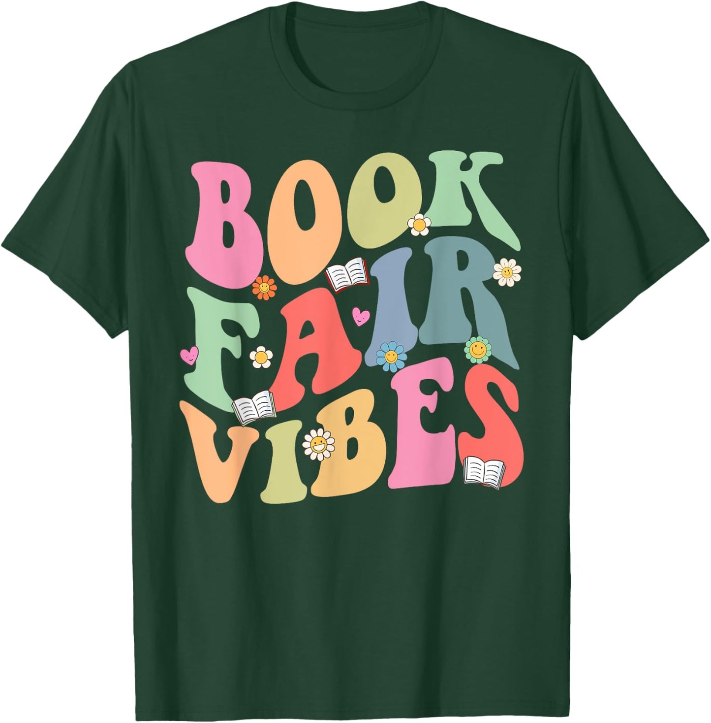 Library Book Fair Vibe Groovy Retro School Reading Nostalgic T-Shirt - T-Shirt | Forest