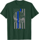 Grey American Flag Skull Thin Blue Line Police Officer Gift T-Shirt - T-Shirt | Forest
