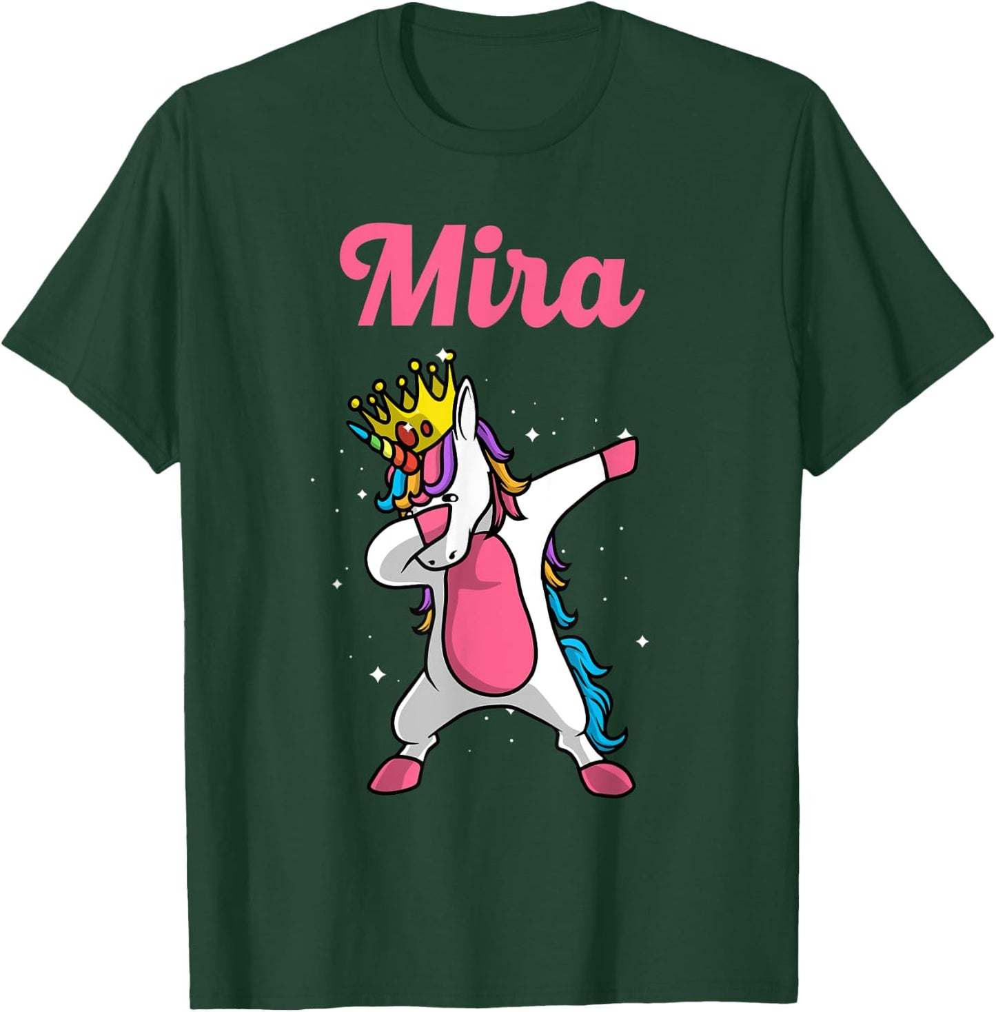 MIRA Name Personalized Birthday Dabbing Unicorn Queen T-Shirt - T-Shirt | Forest