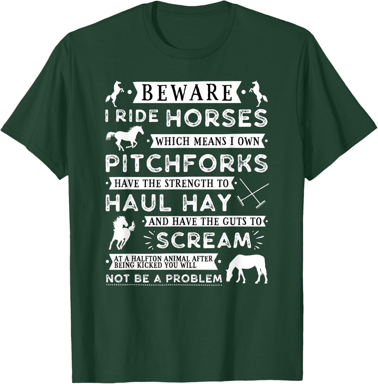 Beware I Ride Horse - Funny Horse Lover Girls Teen T-Shirt - T-Shirt | Forest