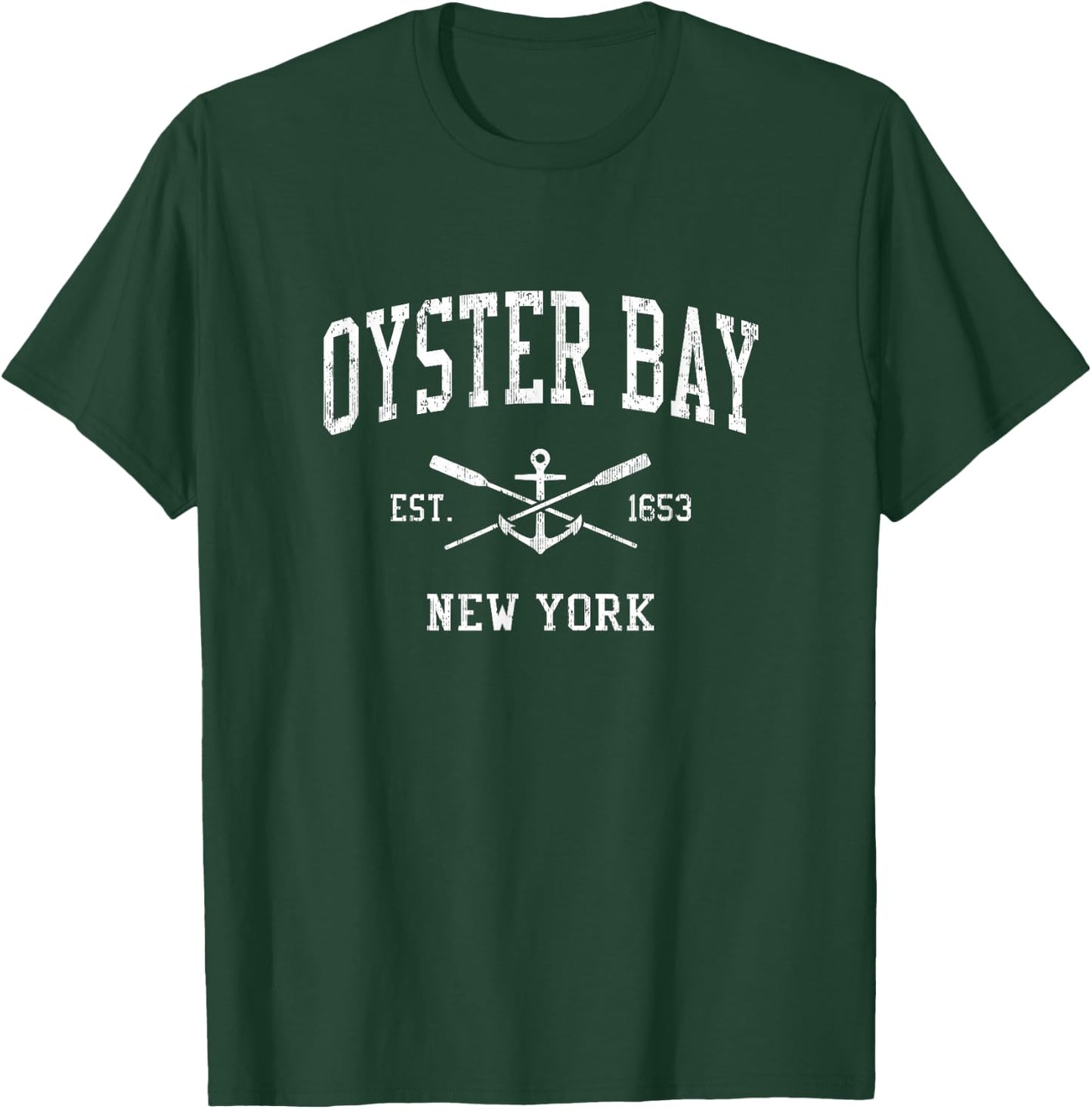 Oyster Bay NY Vintage Crossed Oars & Boat Anchor Sports T-Shirt - T-Shirt | Forest