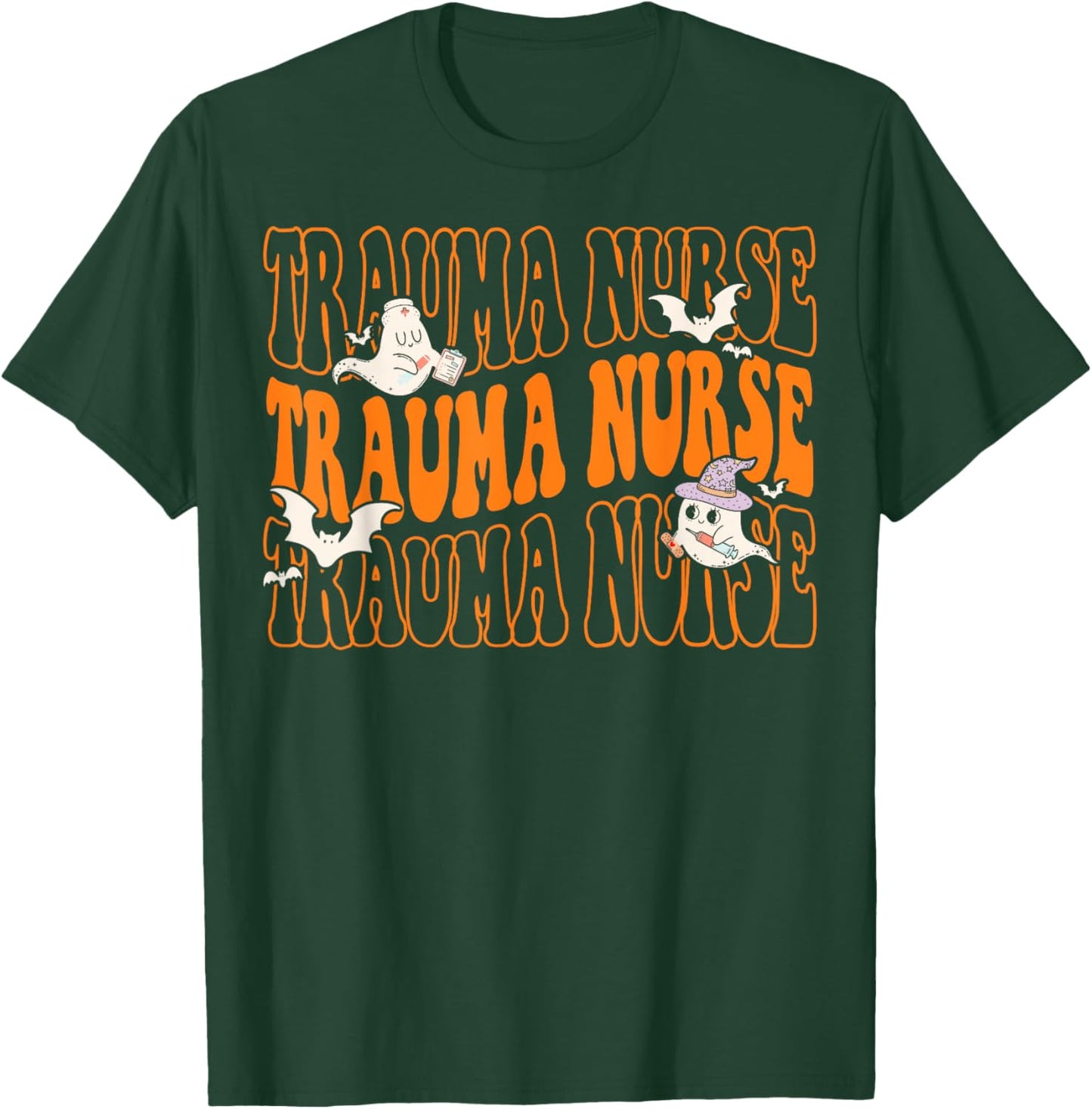 Trauma Boo Crew Retro Halloween Ghost Nurse T-Shirt - T-Shirt | Forest