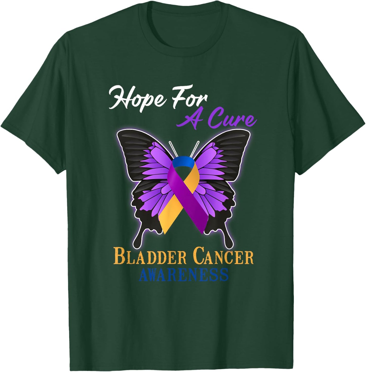 Hope For A Cure Bladder Cancer Awareness Ribbon Butterfly T-Shirt - T-Shirt | Forest