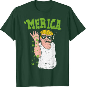 Merica Trump Bae Smoking Weed Cannabis Funny 420 Stoner Gift T-Shirt - T-Shirt | Forest