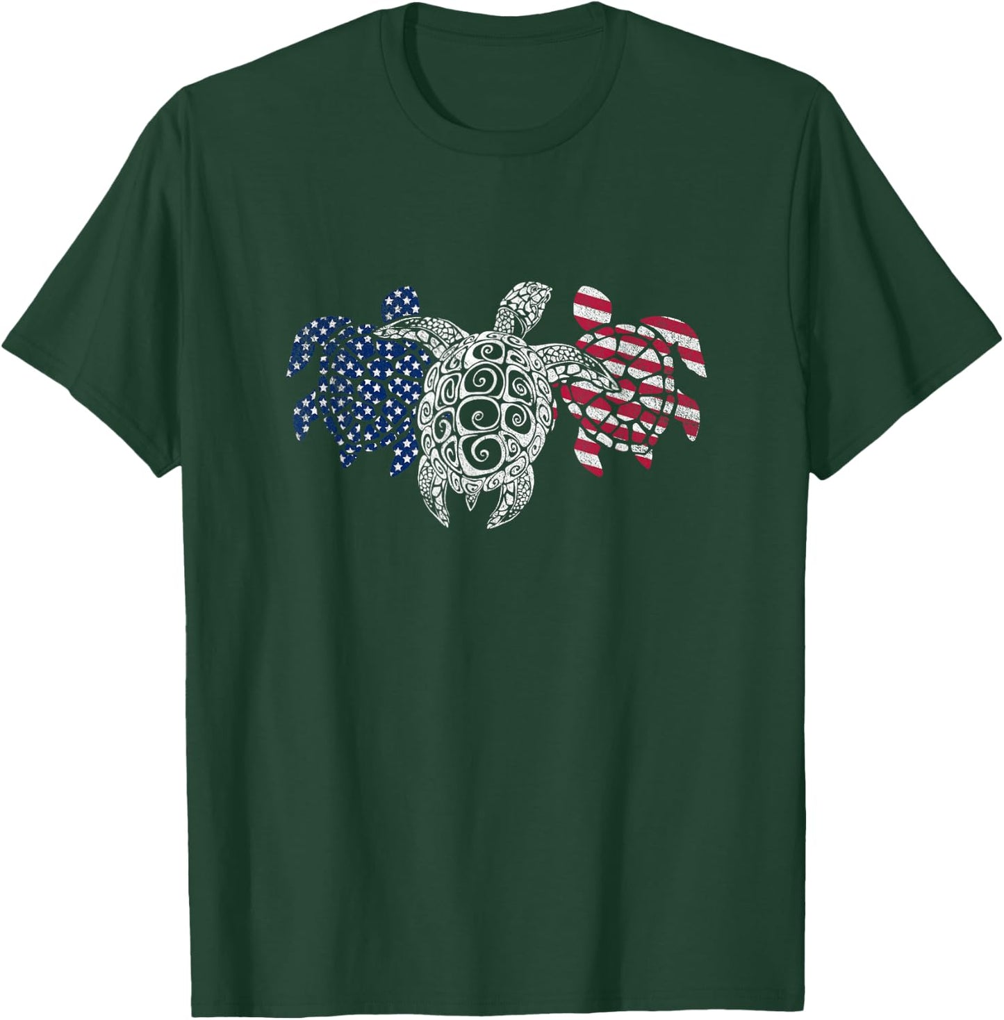 Turtle 4th of July American USA Flag Patriot Turtle Novelty Men T-Shirt - T-Shirt | Forest