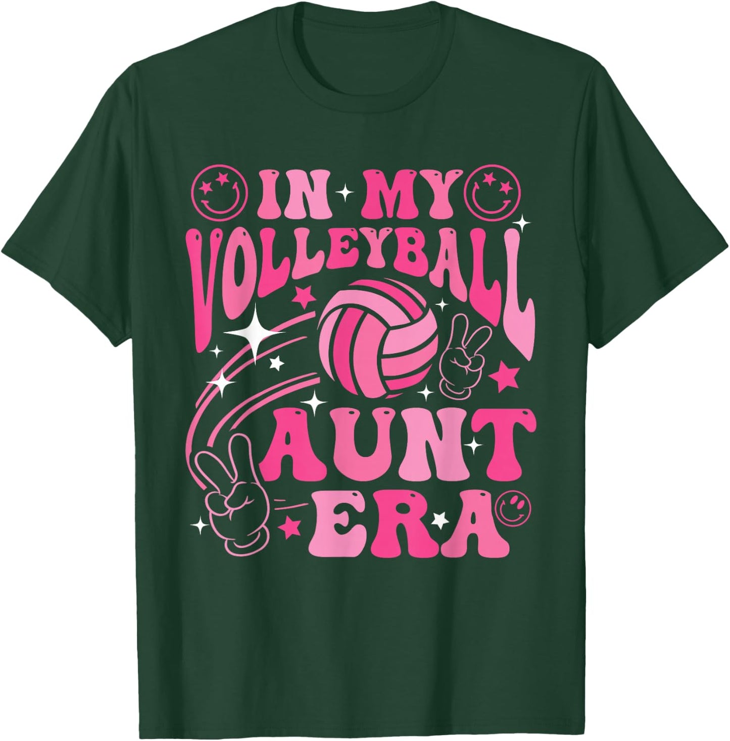 Groovy In My Volleyball Aunt Era Retro for Aunt Women T-Shirt - T-Shirt | Forest