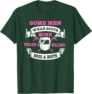 Welding Gifts Funny Welder Wife My Man Wears Hood And Boots T-Shirt - T-Shirt | Forest