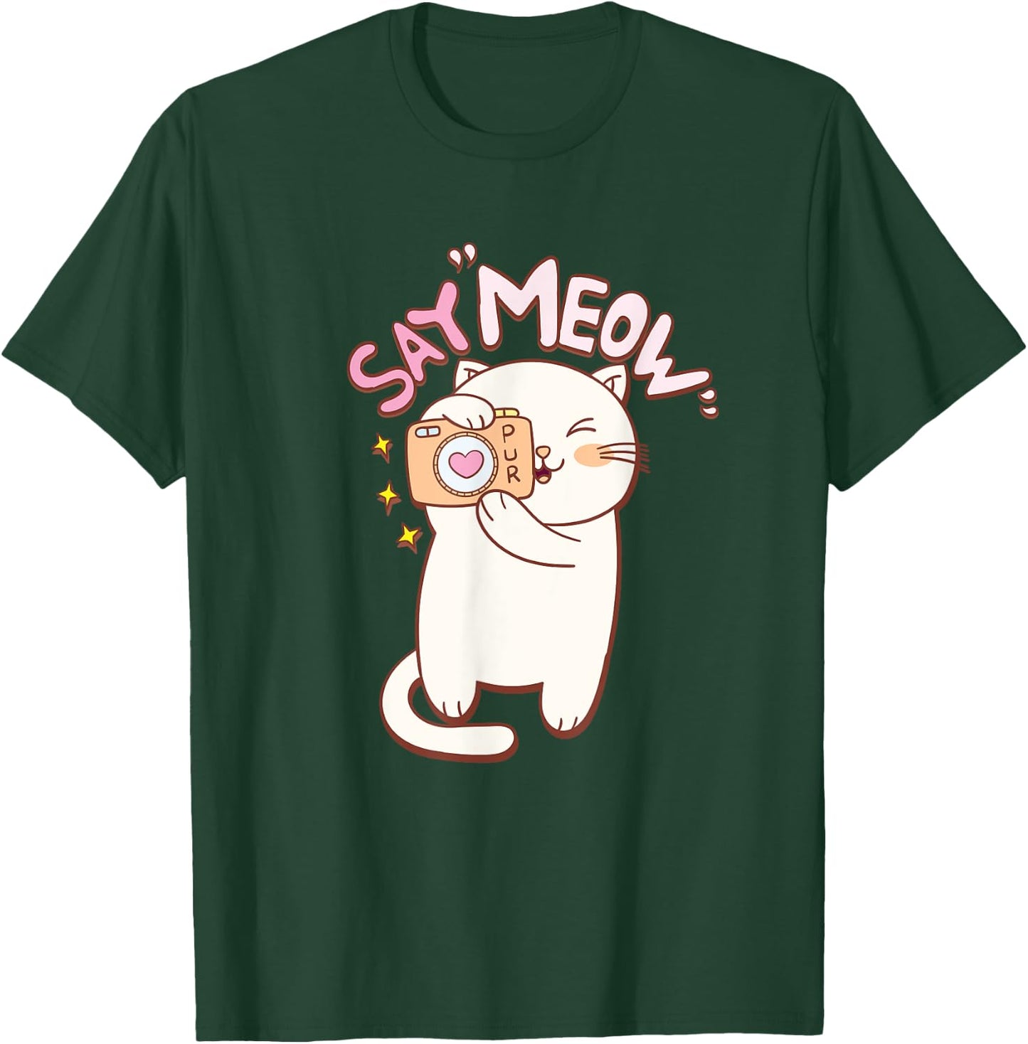 Cute Cat with Camera Saying Meow T-Shirt - T-Shirt | Forest