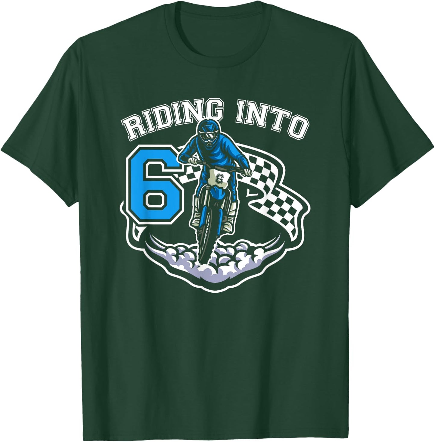 Riding Into 6 Years Old 6th Birthday Boy Dirt Bike Party T-Shirt - T-Shirt | Forest