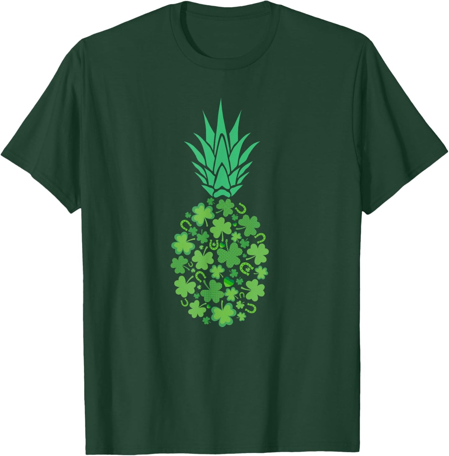 St Patricks Day Hawaiian Pineapple Lucky Shamrock Horseshoe T-Shirt - T-Shirt | Forest