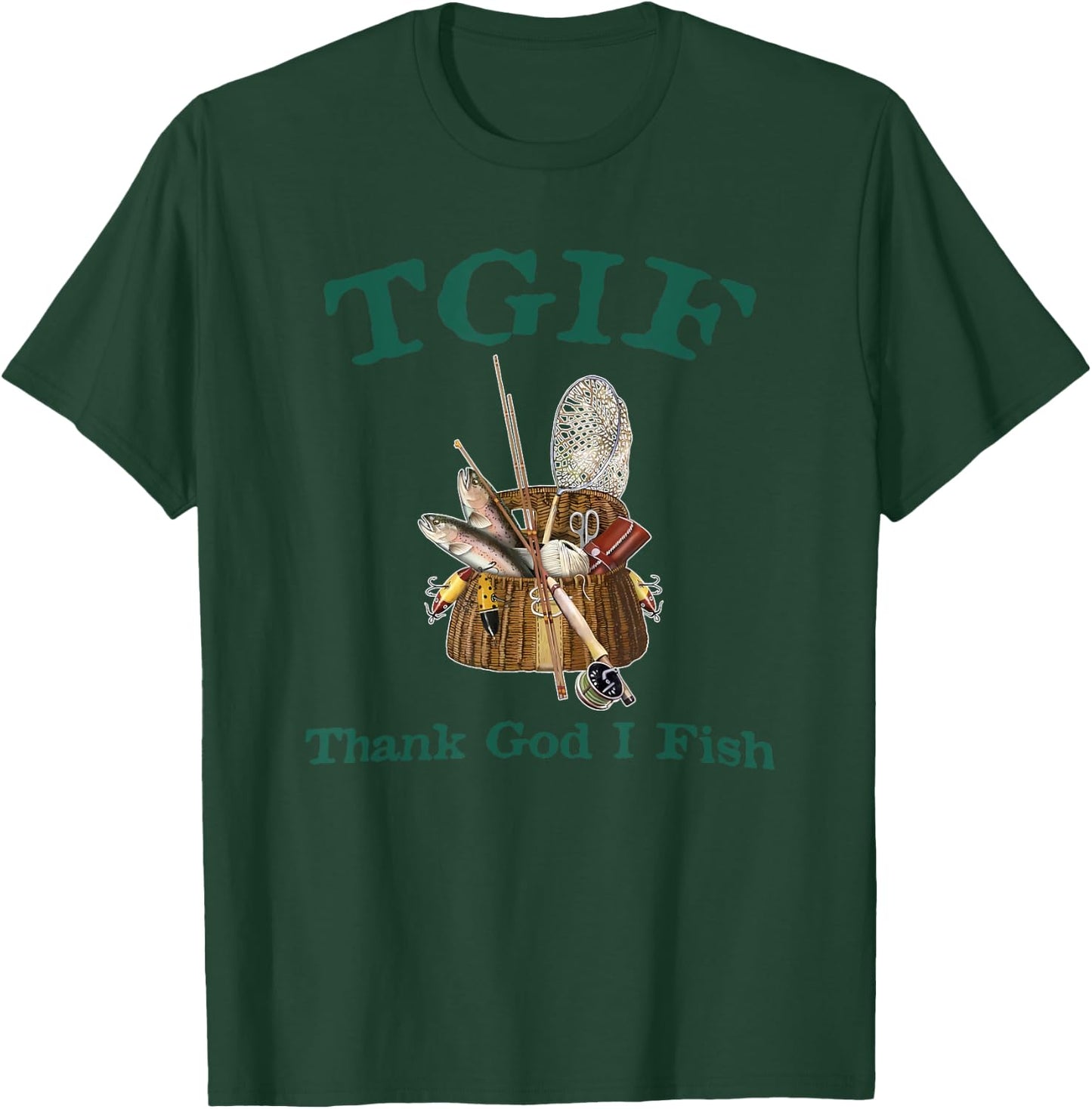 TGIF Thank God I Fish Funny Fishing T-Shirt - T-Shirt | Forest